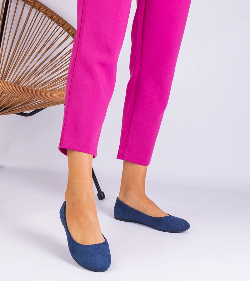 Dunkelblaue Damen-Ballerinas mit Schleife aus Wildleder Ingera