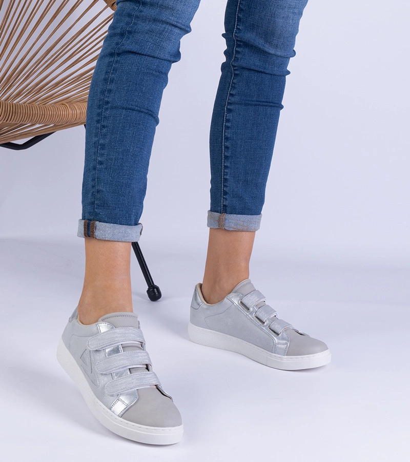 Silberne Damen-Sneaker mit Klettverschluss Iriza