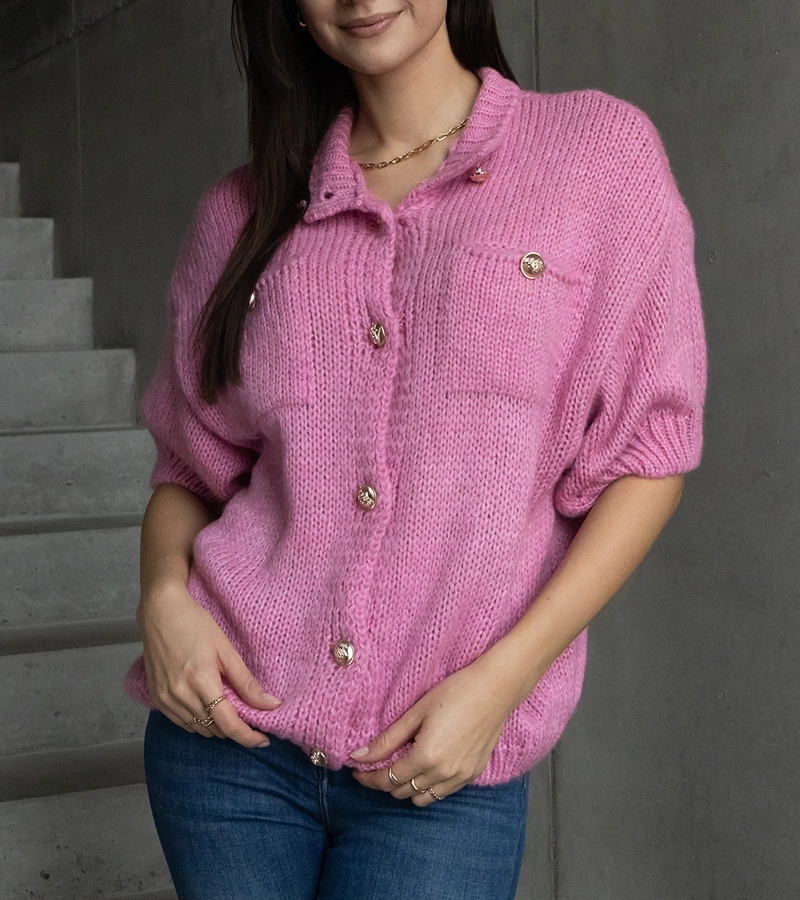 Weicher dunkelrosa Pullover mit kurzem Ärmel Shela