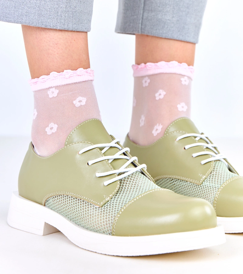 Grüne Damenhalbschuhe mit Netz am Schaft Moris