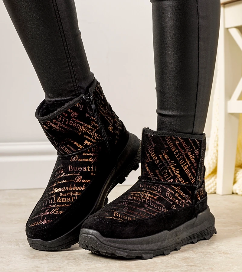 Schwarz-goldene Damen Schneestiefel Crescent