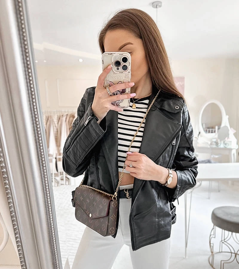 Schwarze Jacke im Ramones-Stil aus Kunstleder Laisné