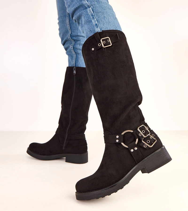 Schwarze Stiefel mit dekorativen Schnallen Merena