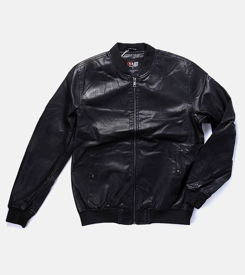 Schwarze Herren-Bomberjacke aus Kunstleder von Ysitie