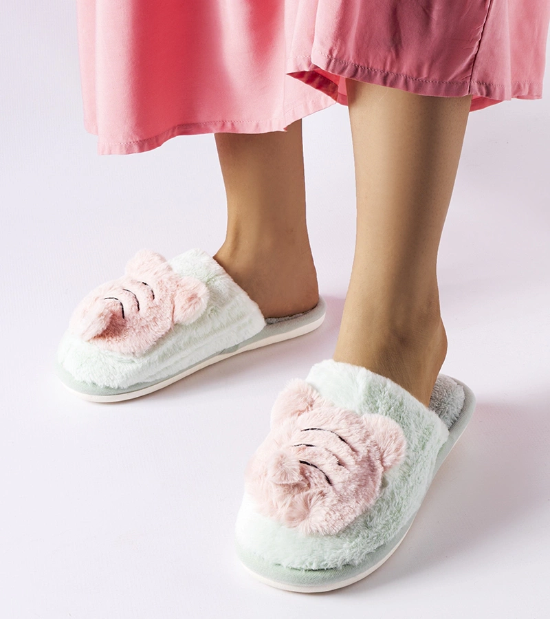 Grün-rosa weiche Hausschuhe Bee