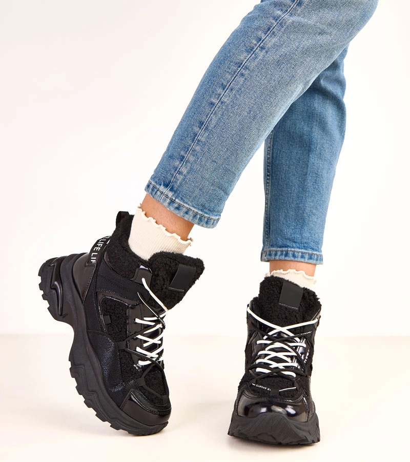 Schwarze geschnürte Sneakers mit Fell Perry