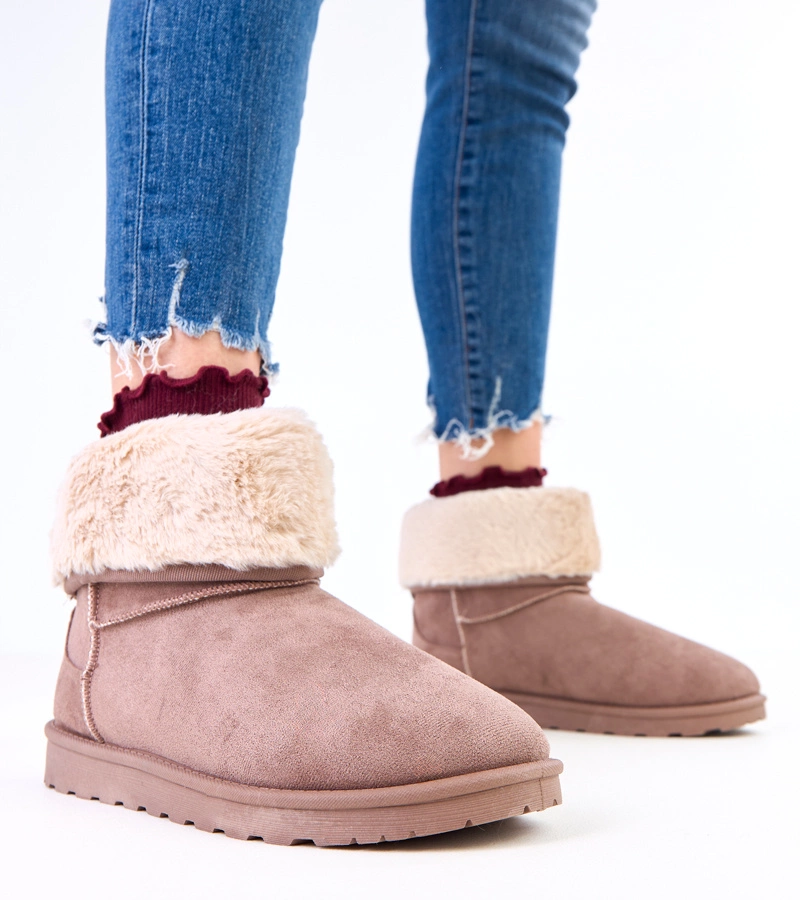 Braune Schneestiefel mit Fell auf Plateausohle Meggi