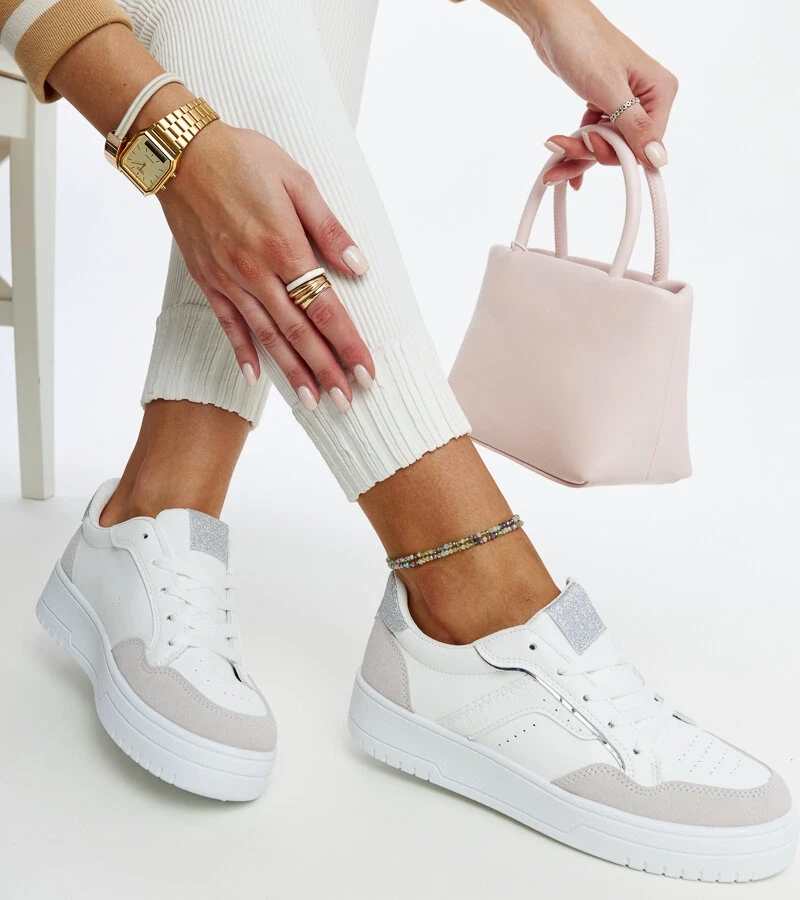 Weiß-graue Walda Plattform Sneakers