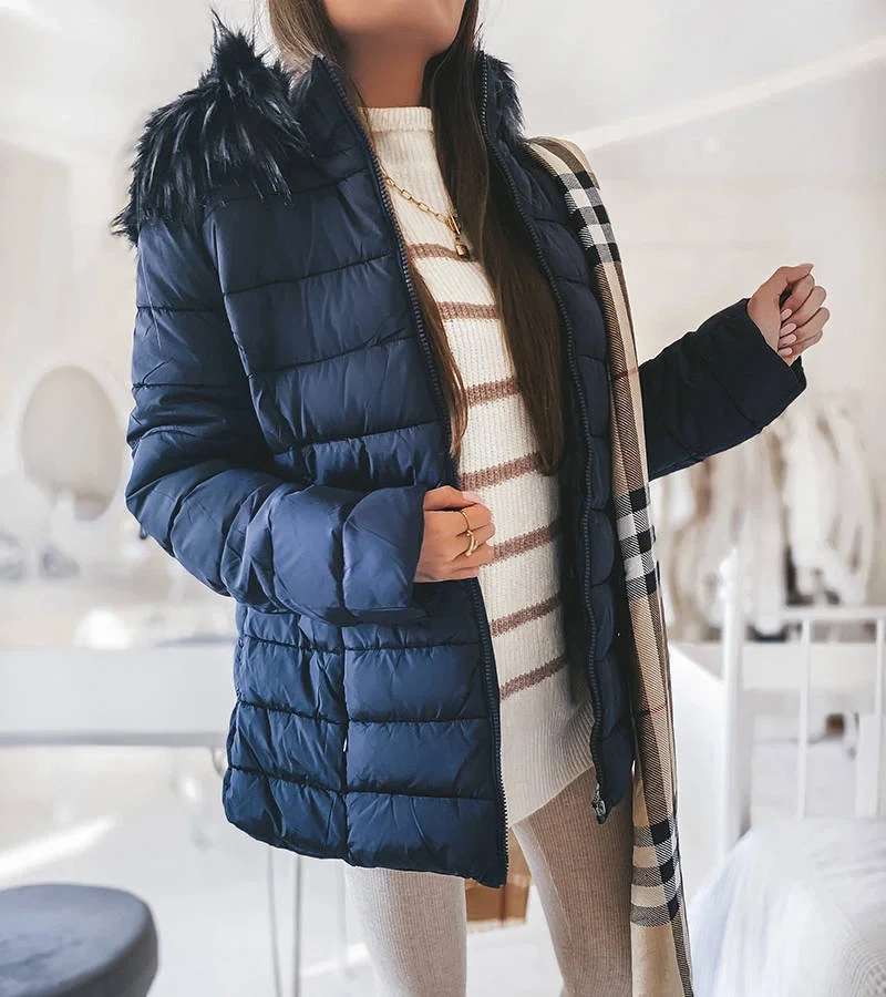 GEFÜTTERTE DAMENJACKE WINTERJACKE MIT KAPUZE TASCHEN BH-1840 SCHWARZ